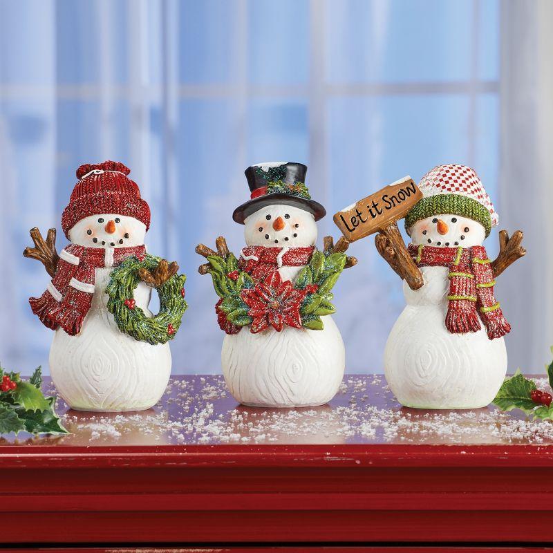 Collections Etc Christmas Snowman Decorative Sitters - Set of 3 4.75 X 2.75 X 6.25