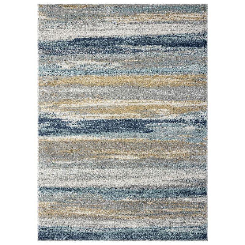 Yellow and Blue Abstract Synthetic Area Rug