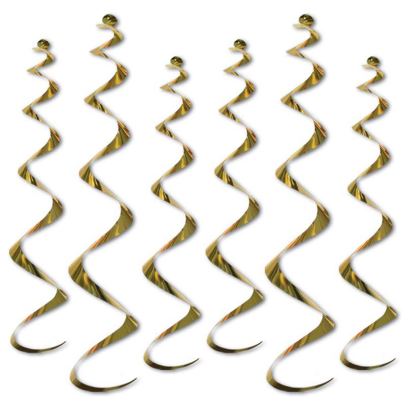 Beistle Twirly Whirlys, 4-24" & 2-36", (12/Pkg) Gold