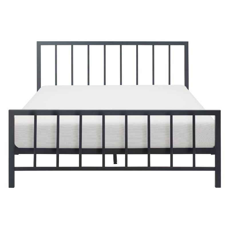 King Matte Black Metal Platform Bed Frame with Headboard and Slats