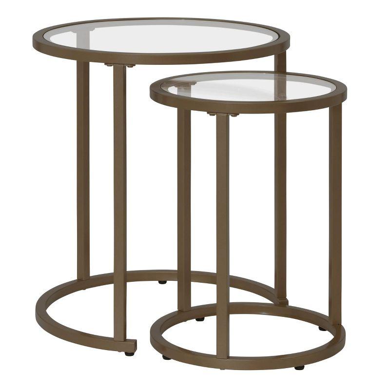 Bronze Round Metal and Glass Nesting Side Tables, Set of 2