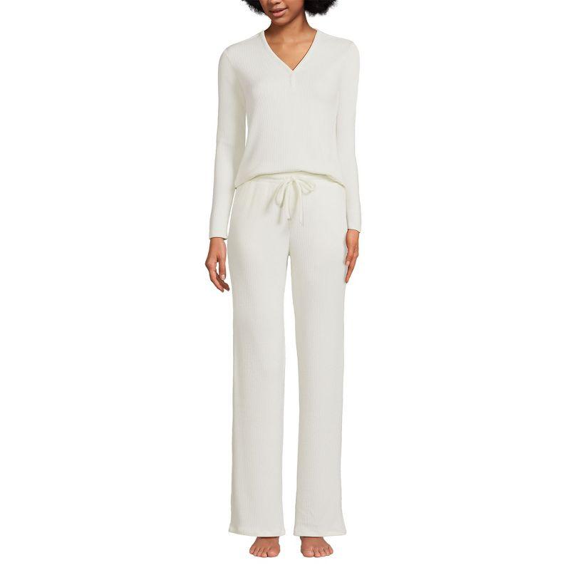 Lands' End Women's Cozy 2 Piece Pajama Set - Long Sleeve Top and Pants