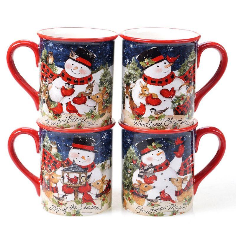 16oz Multicolor Ceramic Christmas Snowman Mugs Set of 4