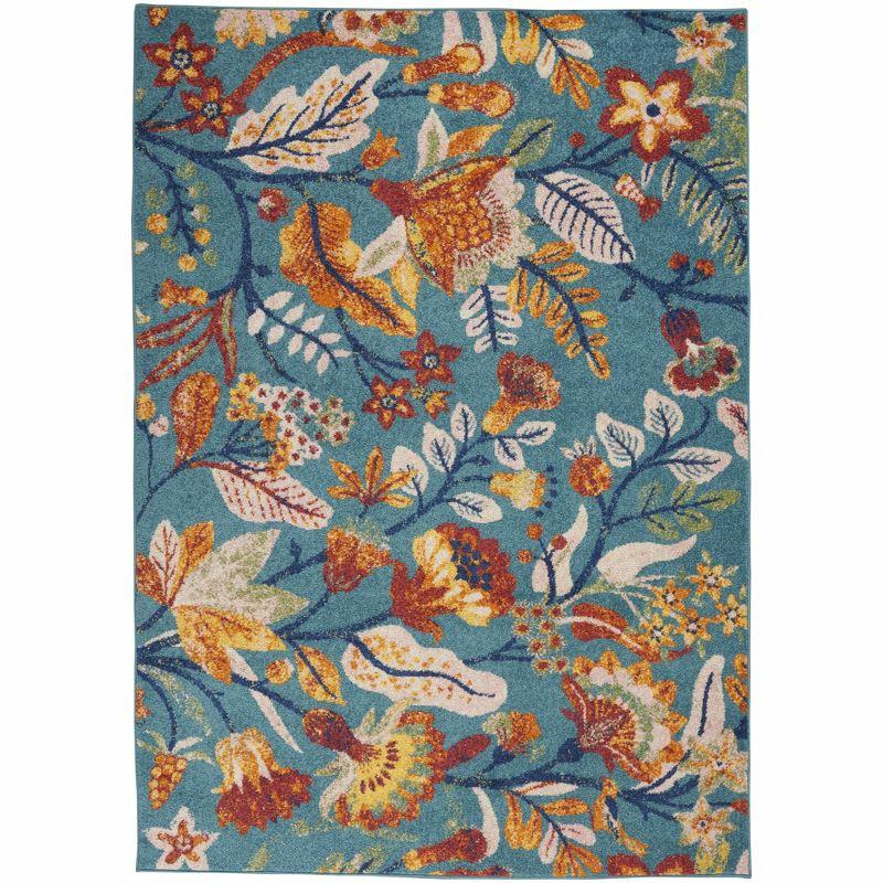 Nourison Allur Botanical Indoor Area Rug Turquoise Multicolor 5'3" x 7'3"