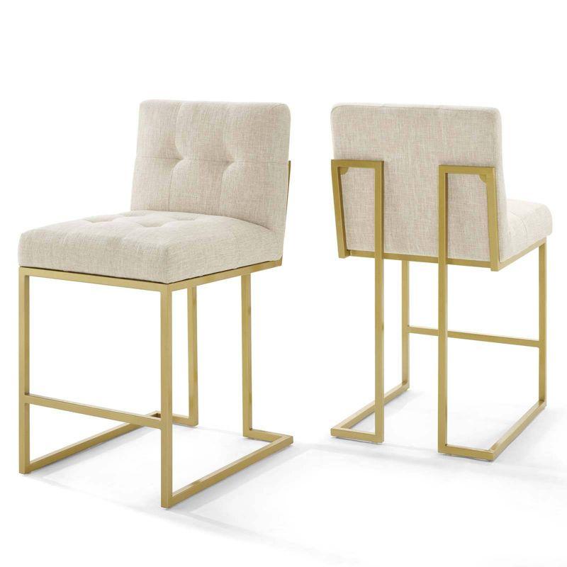 Set of 2 Beige Upholstered Gold Stainless Steel Counter Stools