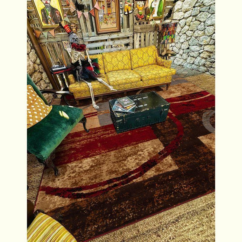 4' x 6' Brown and Red Abstract Rectangular Rug