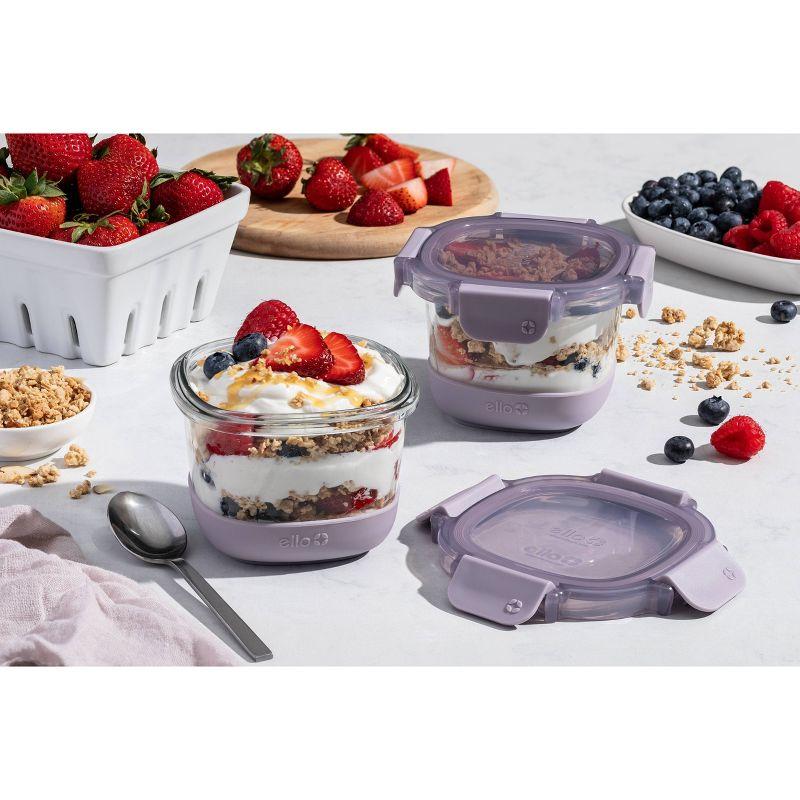 Ello 4pc 2c Glass Refresh Round Food Storage Container Set Purple: Oven, Microwave & Dishwasher Safe, Lifetime Warranty