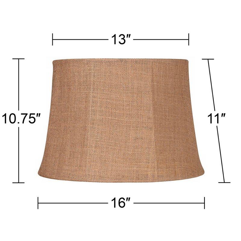 Springcrest Natural Burlap Medium Drum Lamp Shade 13" Top x 16" Bottom x 11" Slant x 10.75" High (Spider) Replacement with Harp and Finial