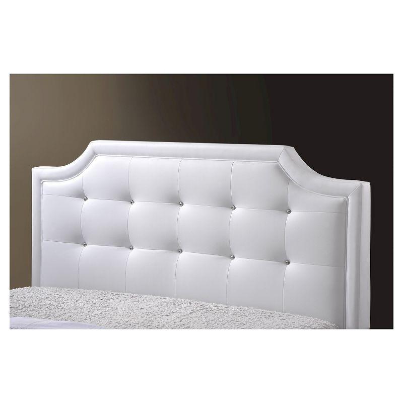 King Carlotta Modern Bed with Upholstered Headboard White - Baxton Studio: Faux Leather, Crystal-Studded, Silver Legs