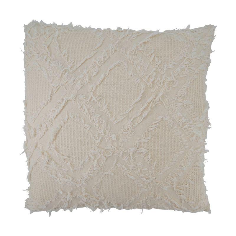 Ivory Fringe Waffle Weave 19.5'' Cotton Euro Pillow Cover