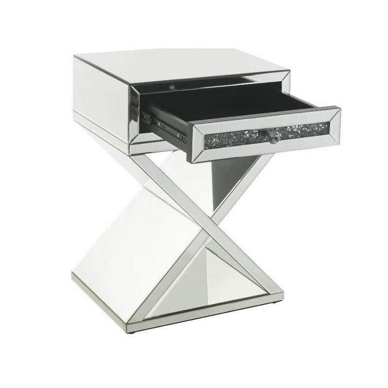 32" Glamorous Mirrored X-Shaped Accent Table with Faux Diamond Inlay