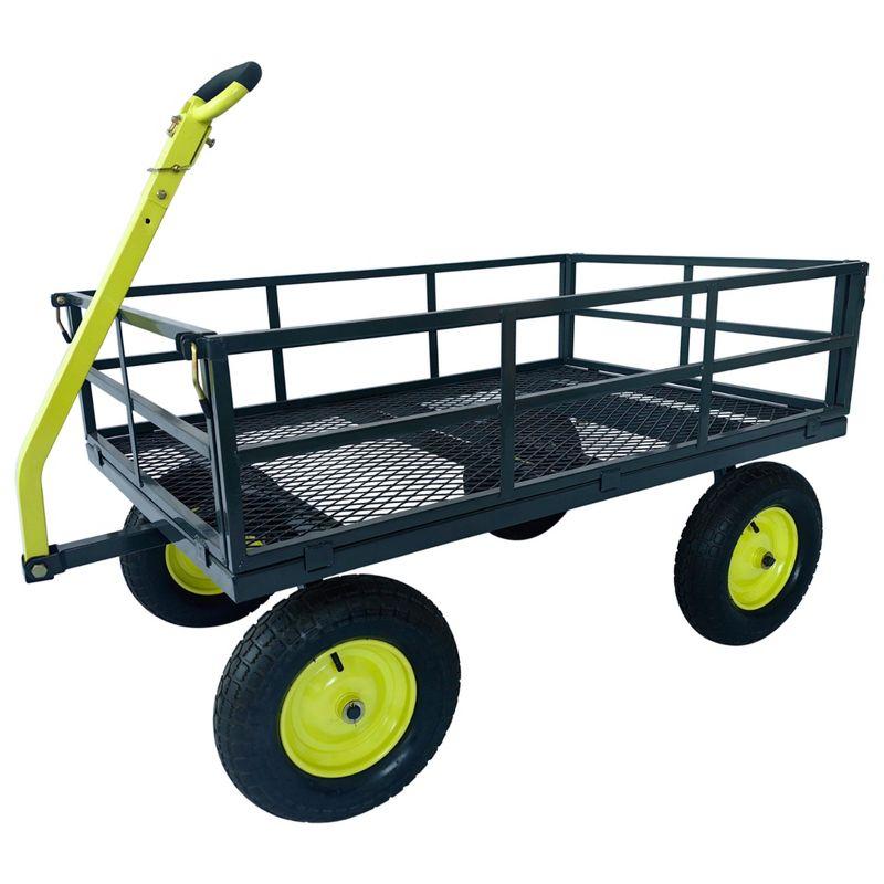 Yard Tuff Jumbo Wagon Heavy Duty Steel Mesh Deck Utility Outdoor Yard Cart, 1400 Capacity Haul with Large Stable Tires, 34 x 52 Inch, Gray/Green