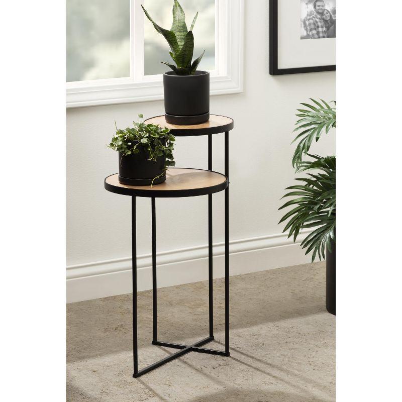 Kate and Laurel Peero Round Metal Side Table, 12x15x24, Natural and Black
