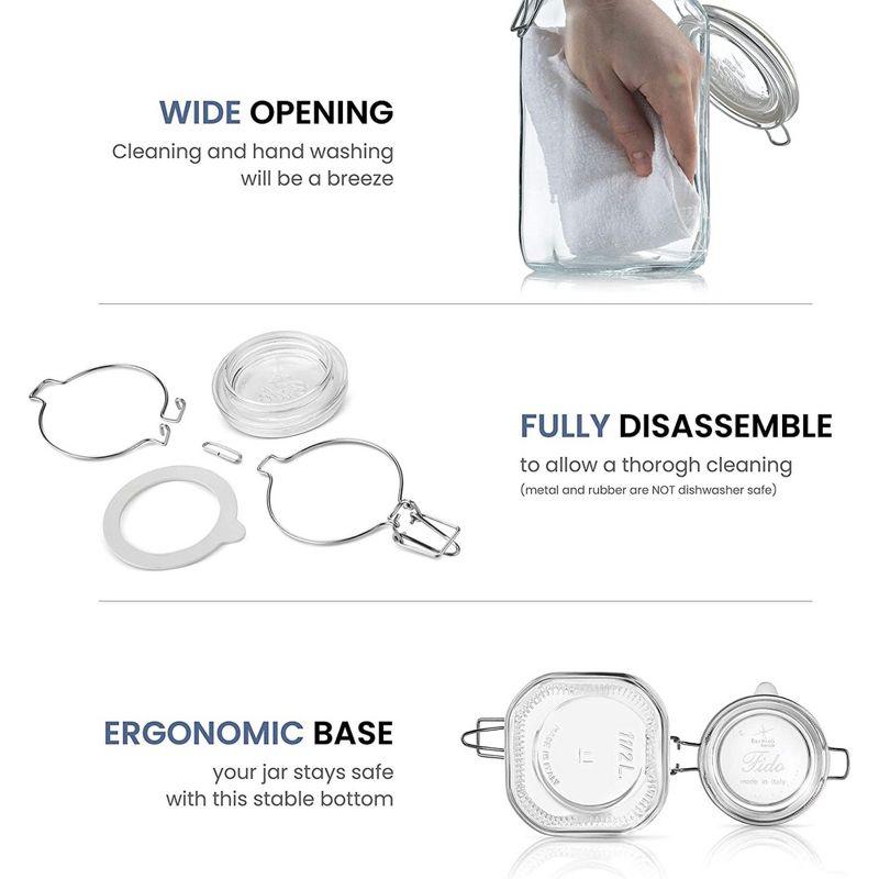 Bormioli Rocco Fido 5L Glass Jar - 169oz Airtight Storage with Metal Clamp & Rubber Gasket - Great for Kitchen Organization, Made in Italy