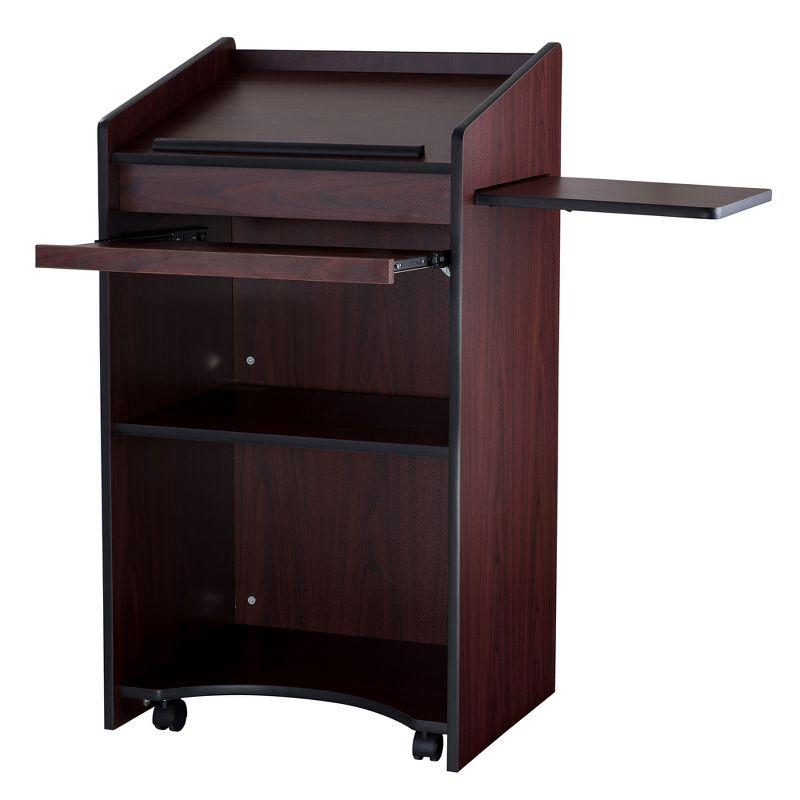 Oklahoma Sound Aristocrat Non Sound Lectern Podium with 2 Built In Shelves, Slide Out Shelf, and Caster Wheels for Meeting Rooms, Mahogany