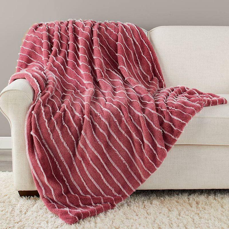 The Lakeside Collection Striped Faux Fur Throws or Accent Pillows - Striped Faux Fur Throw Red