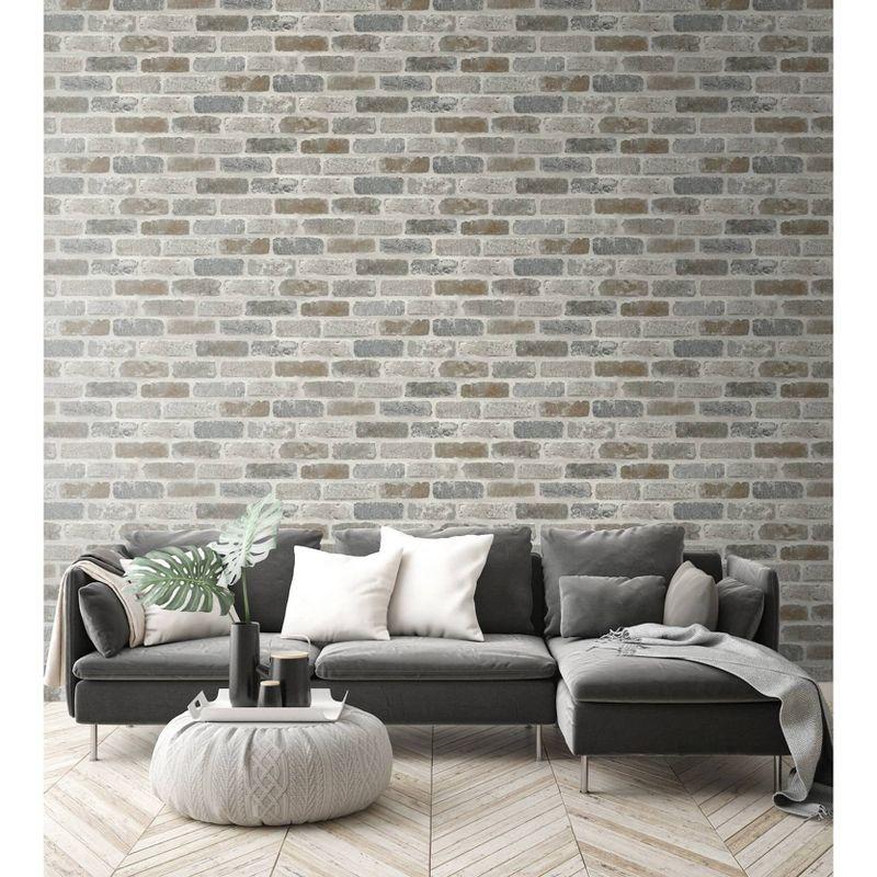 NextWall Faux Washed Brick Peel and Stick Wallpaper: Industrial Vinyl, Self-Adhesive, Repositionable, 30.75 Sq Ft Coverage