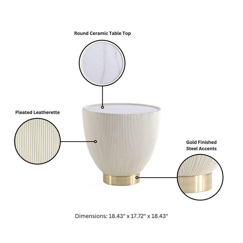 Manhattan Comfort 3pc Anderson Leatherette Upholstered Coffee Table and End Table Set Cream: Gold Finish, Round Shape, No Assembly Required