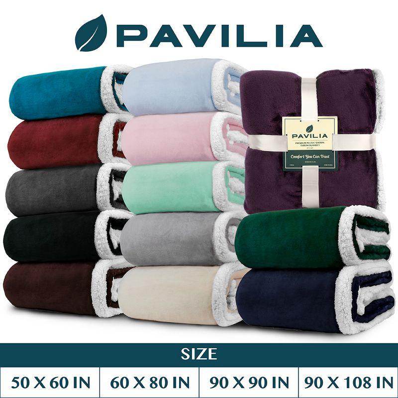 PAVILIA Premium Faux Shearling Fleece Throw Blanket for Bed, Reversible Warm Blanket for Couch Sofa