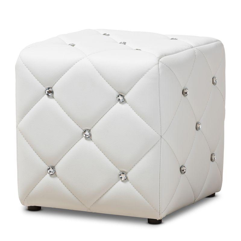 Stacey 14" White Tufted Faux Leather Compact Ottoman