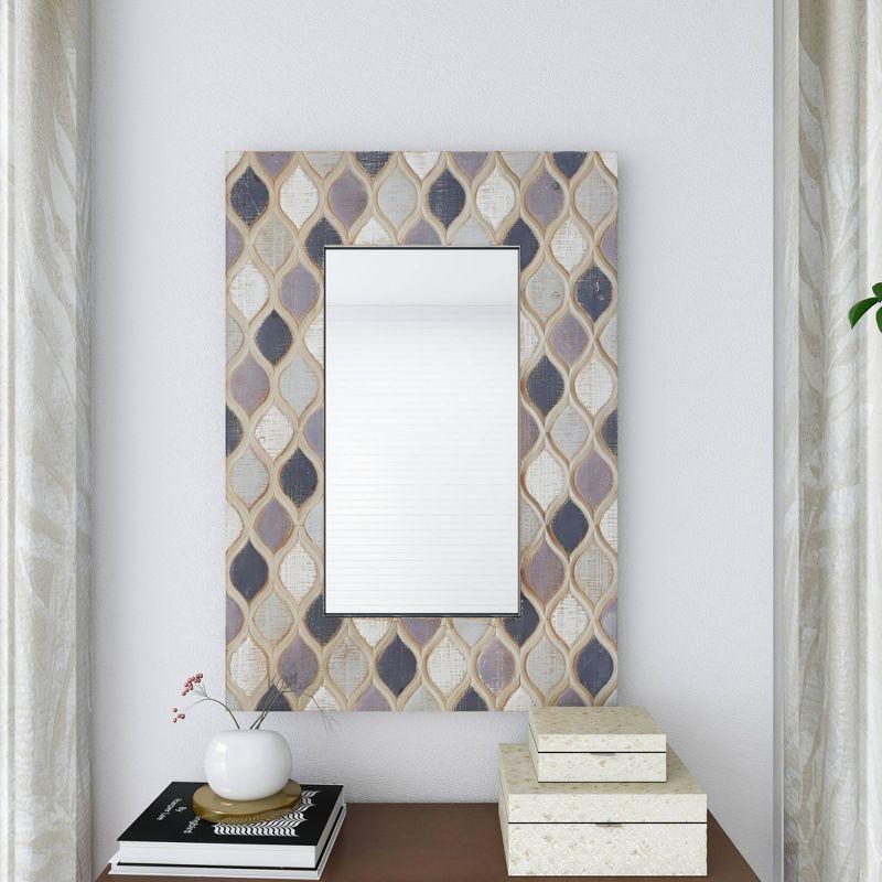 Wood Wall Mirror with Diamond Pattern Beige - Olivia & May: Farmhouse Style, Rectangular, No Assembly Required