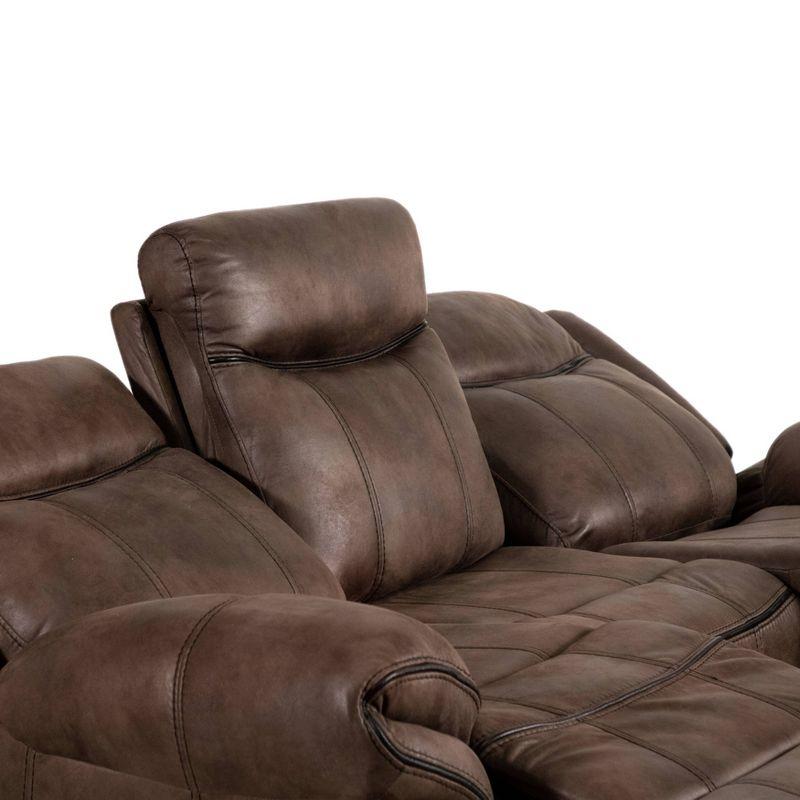 miBasics 87" Softcloud Transitional Upholstered Manual Reclining Sofa with Flip Down Cup Holders Brown: Microsuede, Foam-Filled