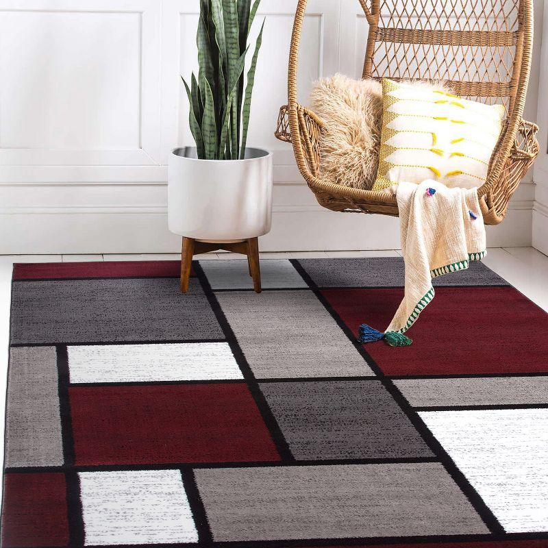 World Rug Gallery Contemporary Modern Boxed Color Block Red 7'10"x10'2" Area Rug
