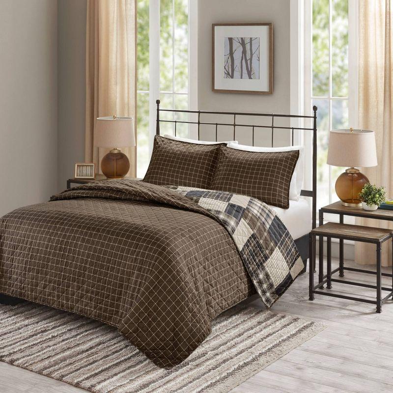 Timber Black/Brown Reversible Microfiber Full Quilt Set