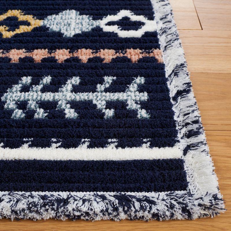 Navy and Multicolor Geometric Wool Area Rug, 4' x 6'