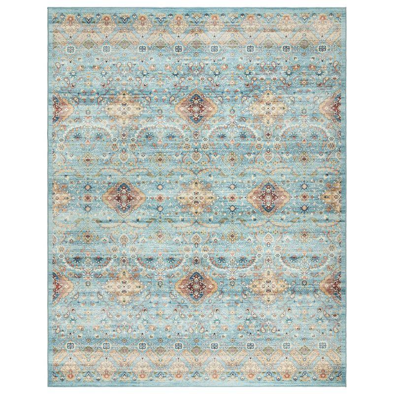 Gertmenian Crystal Print Tanis Sage Aqua Cream Multi Moroccan Bohemian Polyester Washable Flat Pile Indoor Area Rug