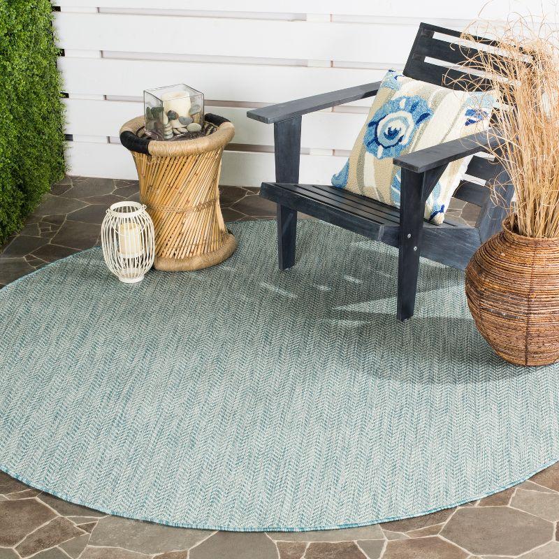 Courtyard CY8022 Power Loomed Indoor and Outdoor Area Rug - Aqua/Grey - 5'3" Round - Safavieh