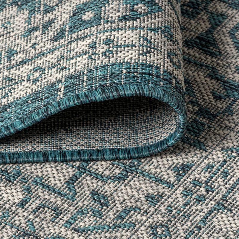4'x6' Sinjuri Medallion Textured Weave Indoor/Outdoor Area Rug,  Teal Blue/Gray - JONATHAN Y
