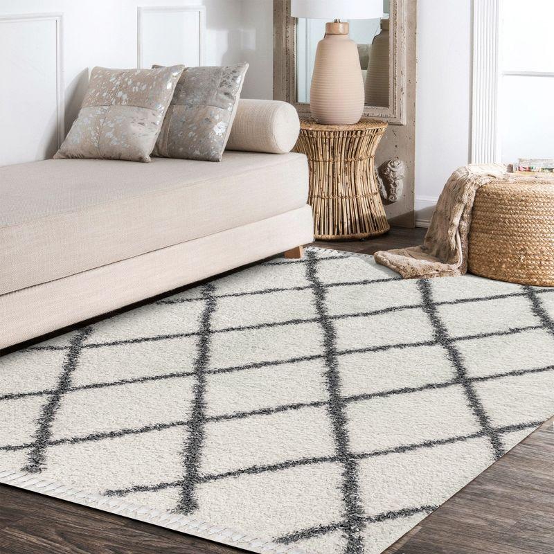 Mercer Shag Plush Tassel Moroccan Geometric Trellis Area Rug - JONATHAN Y