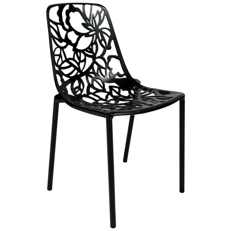 LeisureMod Devon Modern Aluminum Outdoor Stackable Dining Chair, Black