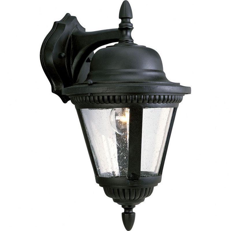 Progress Lighting Westport 1-Light Medium Wall Lantern in Antique Bronze with Clear Seeded Glass Shade