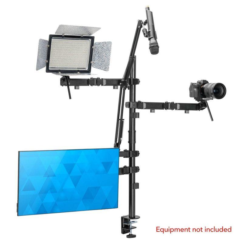 Mount-It! All in One Live Streaming Equipment | 4 Arm Streaming Desk Mount That Holds Monitor, Cameras & Ring Light with Mic | Desktop Live Stand Set