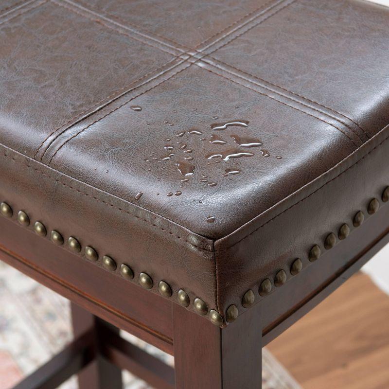 Brown Wood and Faux Leather Backless Bar Stools