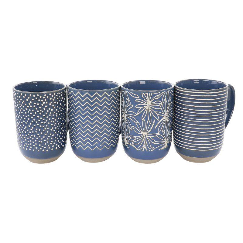 Laurie Gates Madrina 4 Piece 19 Ounce Stoneware Assorted Designs Mug Set in Blue