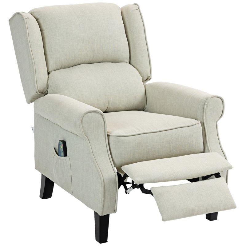 HOMCOM Wingback Heated Vibrating Massage Chair, Accent Sofa Vintage Upholstered Massage Recliner Chair, Beige