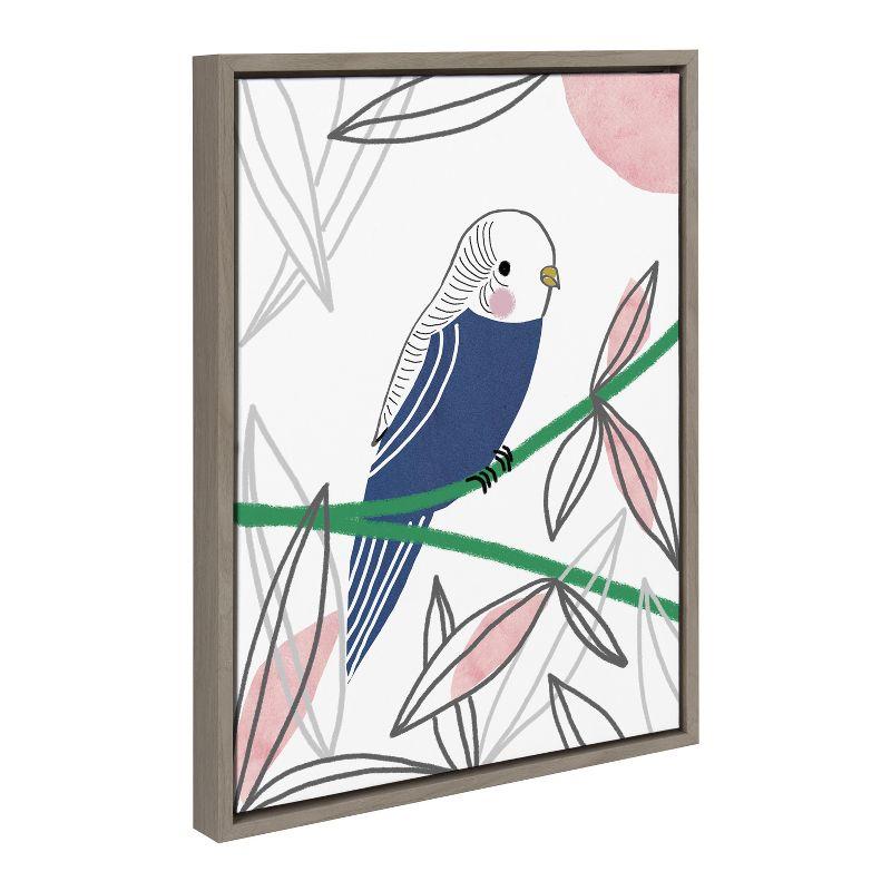 Kate and Laurel Sylvie Dreamy Parakeet Framed Canvas by Teju Reval of SnazzyHues, 18x24, Gray