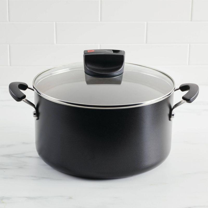 Farberware Smart Control 6qt Aluminum Covered Stock Pot Black: Nonstick Cooking Surface, Vented Glass Lid, Oven & Dishwasher Safe