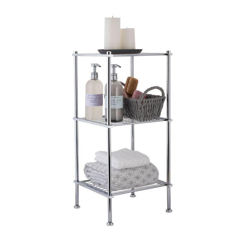 3 Tier Metro Collection Shelf Gray - Organize It All: Chrome Steel Bathroom Towel Storage Cabinet with 3 Shelves