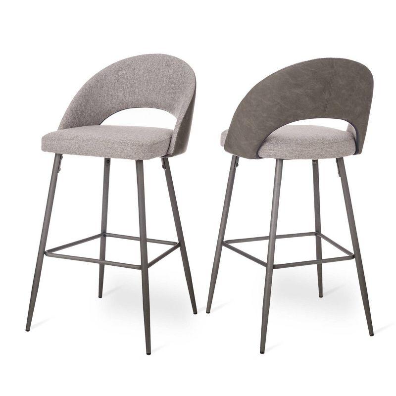 Contemporary Dark Gray Leatherette Barstool with Matte Metal Legs, Set of 2