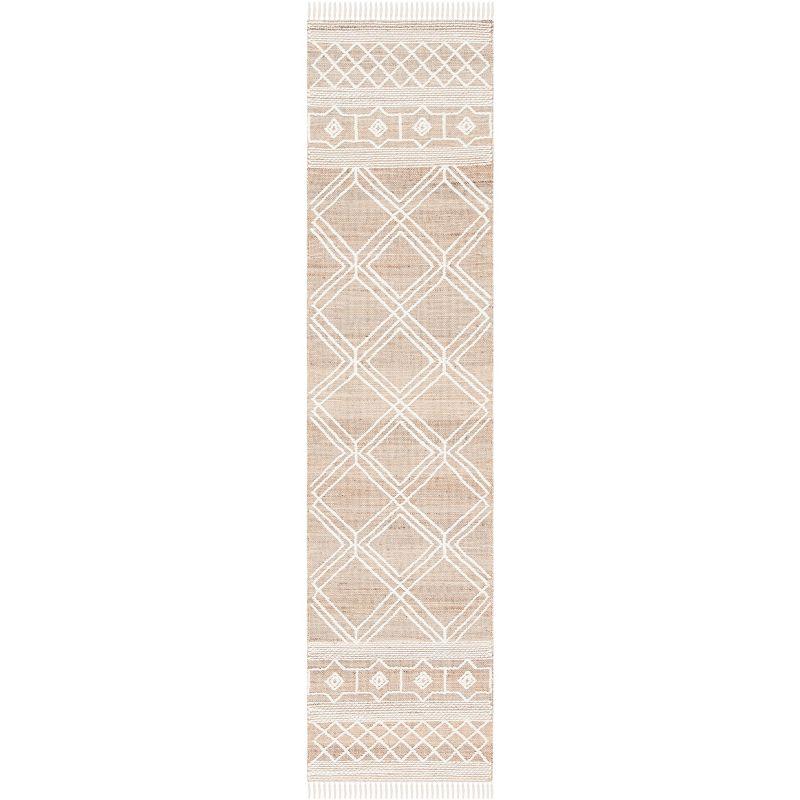 Ivory and Beige Handmade Flat Woven Wool Runner Rug