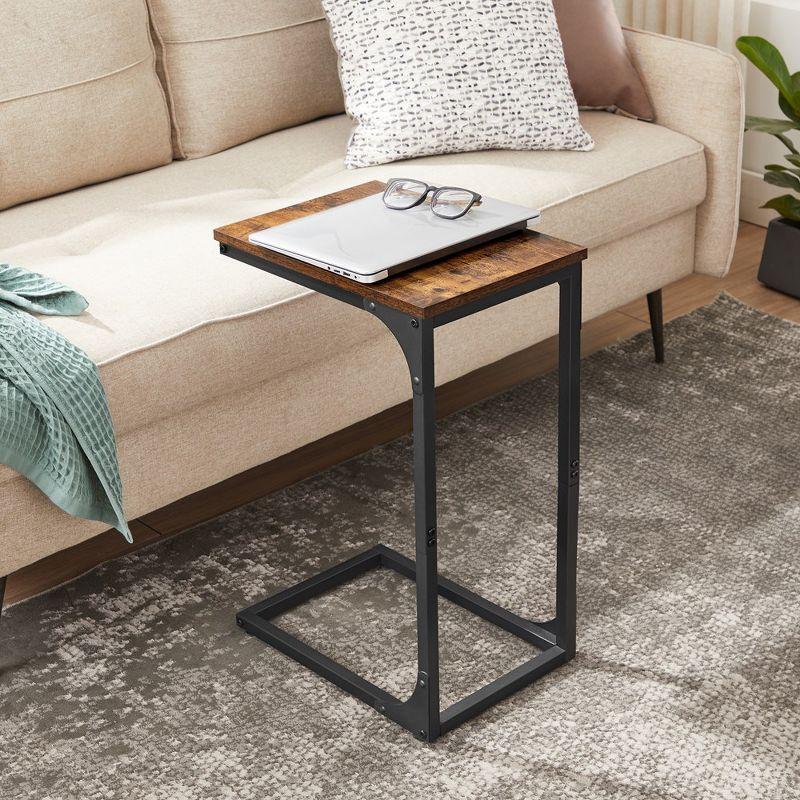 VASAGLE C-Shaped End Table, Small Side Table for Couch, Sofa Table with Metal Frame, Rustic Brown and Black