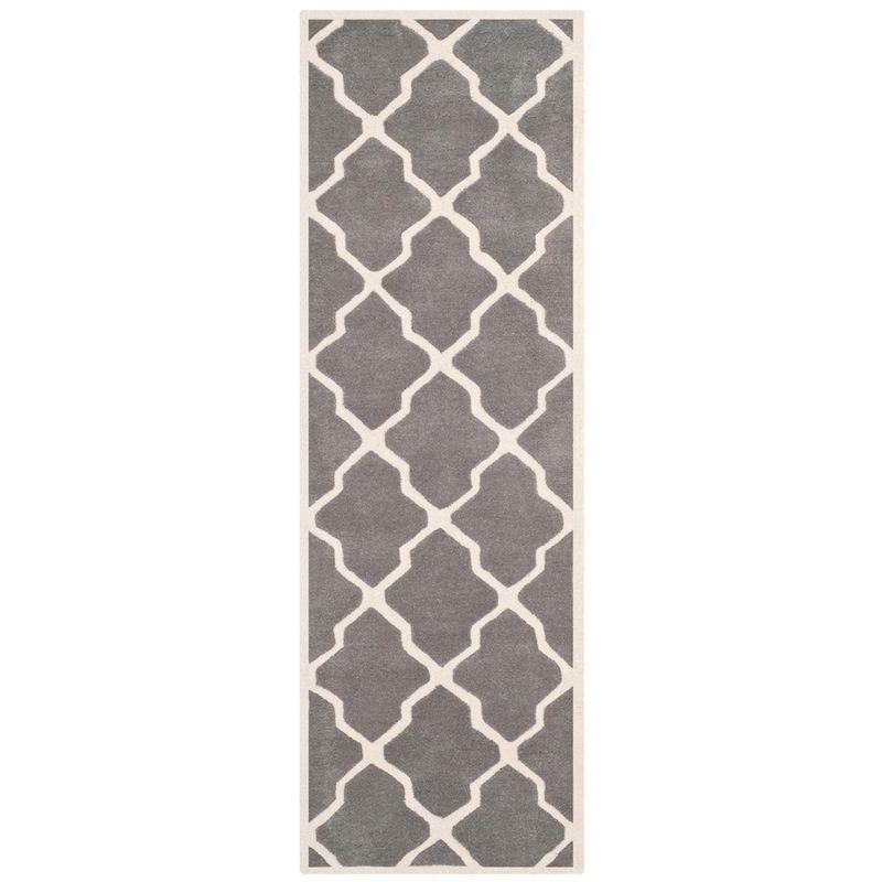 Dark Gray and Ivory Hand-Tufted Wool Runner Rug