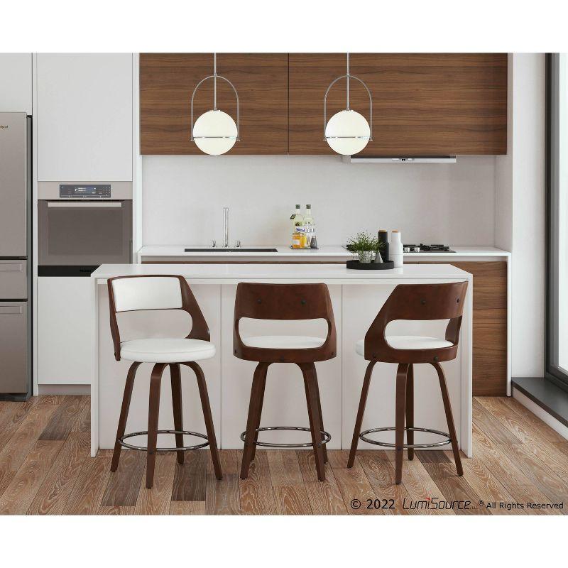 Set of 2 Cecina Upholstered Counter Height Barstools White/Cherry - Lumisource: Chrome Footrest, Swivel Seat, Wood Frame
