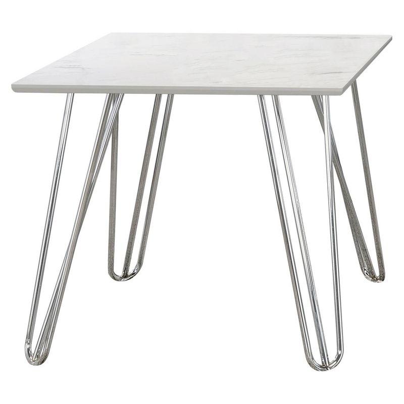 Coaster Harley Square End Table with Faux Marble Top White/Chrome: Steel Frame, Non-Slip Glider Legs, Modern Design