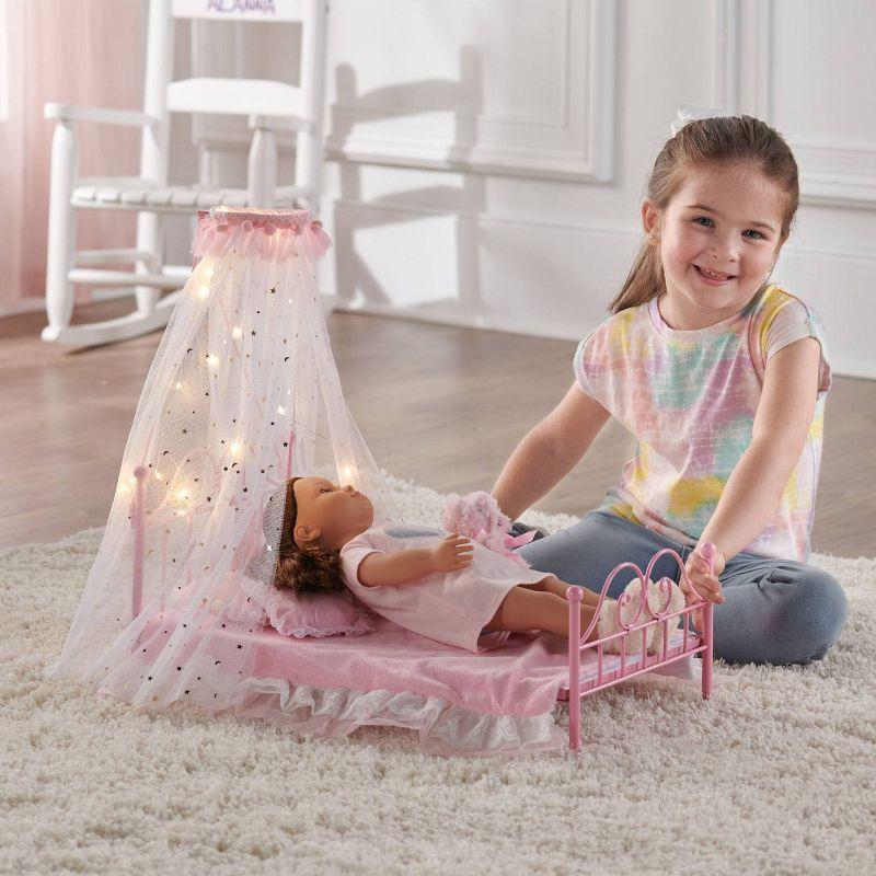 Badger Basket Starlights LED Canopy Metal Doll Bed with Bedding - Pink