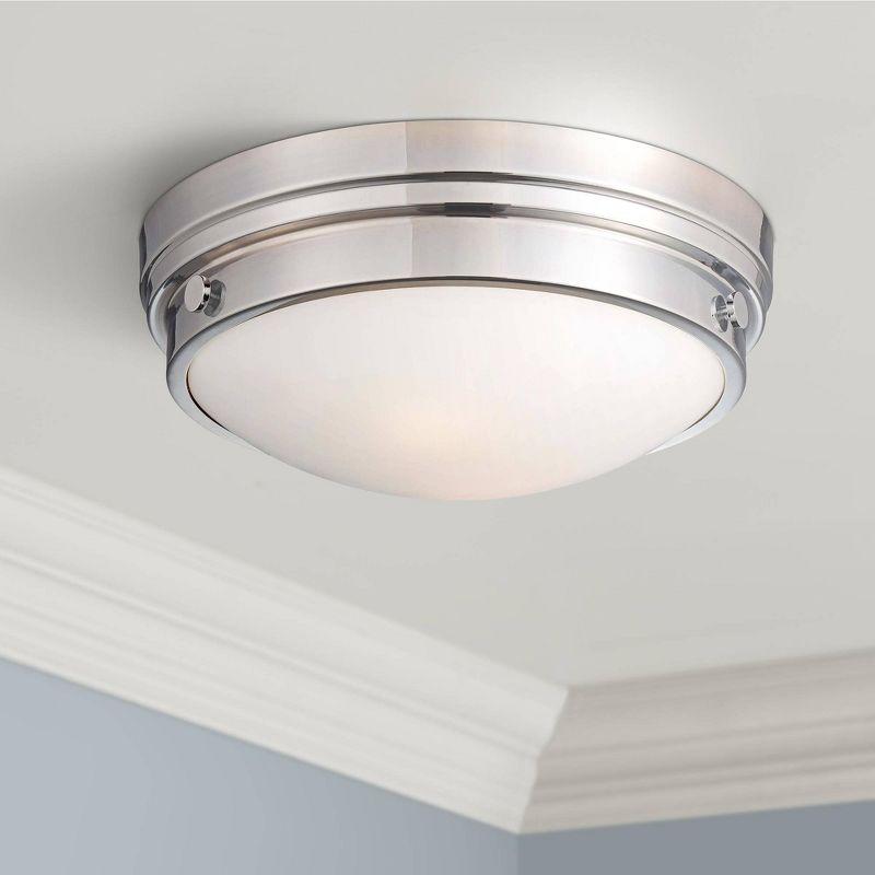 Minka Lavery Art Deco Ceiling Light Flush Mount Fixture 13 1/4" Chrome Metal 2-Light White Button Shaped for Bedroom Living Room